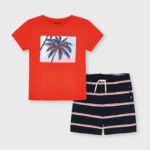Mayoral Παιδικό Σετ Σορτς Μπλουζάκι για Αγόρι Κόκκινο Ριγέ 21-03642-034