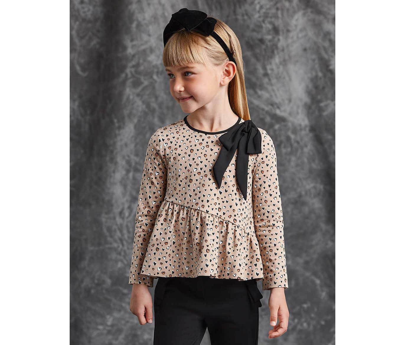 11-05618-002-L-1 Abel & Lula Παιδική Μπλουζα Σταμπωτη Καρδιες για Κορίτσι Μπεζ 05618-002 - Image 1