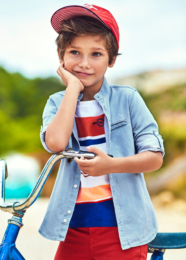 22-03124-073-L-1 Mayoral Παιδικό Πουκάμισο μακρυμάνικο για Αγόρι Μπλε Χλωριωμένο 22-03124-073 - Image 1