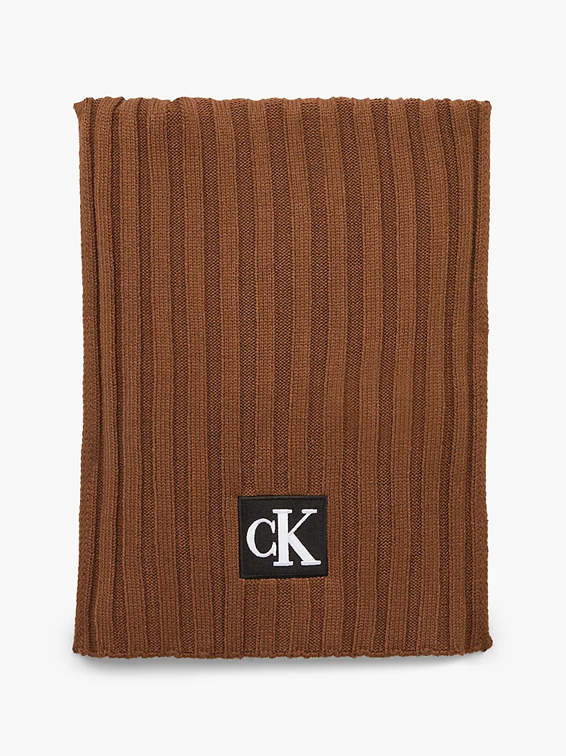 IU0IU00347_GVY_main Calvin Klein Kids Παιδικό Φουλάρι MONOGRAM RIB SCARF για Unisex Καφέ IU0IU00347-GVY - Image 1