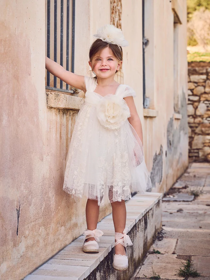 etstrella Designer's Cat Βαπτιστικό Φόρεμα ESTRELLA για Κορίτσι Ιβουάρ - Image 1