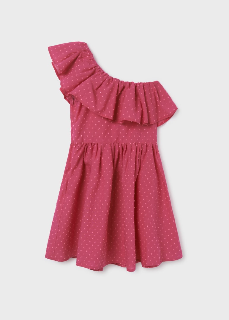 φορεμα-ασυμμετρο-με-βολαν-και-πλουμετι-κοριτσι_id_23-06927-046-M-5 Mayoral Παιδικό Φόρεμα έξωμο για Κορίτσι Φούξια 23-06927-046 - Image 4