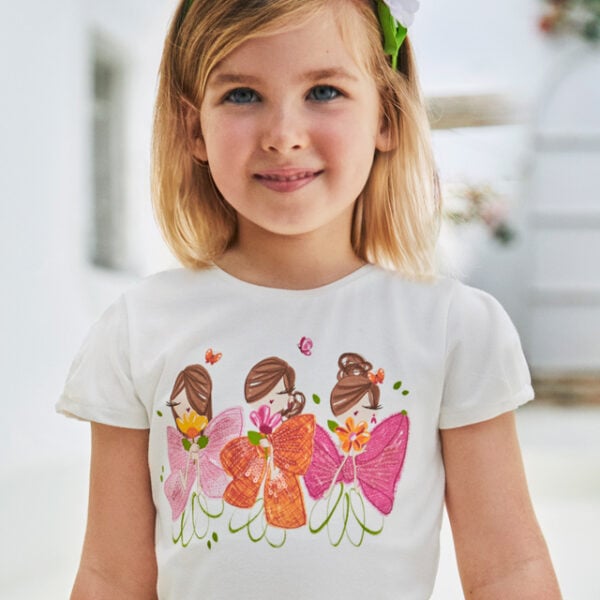 Mayoral Παιδική Μπλούζα κοντομάνικη απλικε  για Κορίτσι Εκρού 24-03080-020