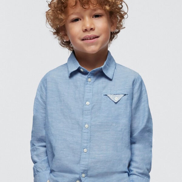 Mayoral Παιδικό Πουκάμισο μακρυμάνικο λινό για Αγόρι Μπλε 24-03122-066