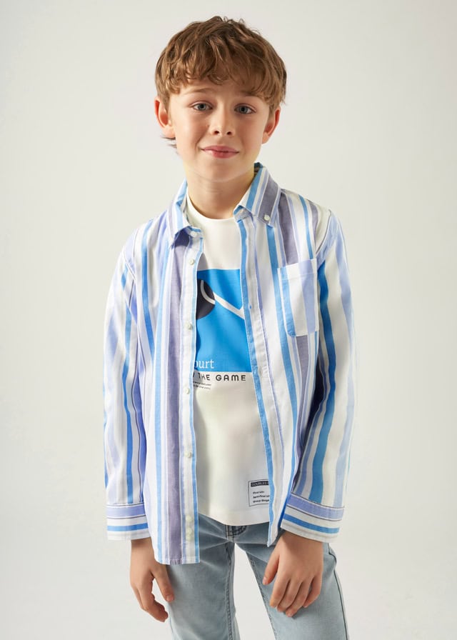 24-06125-039-L-1 Mayoral Παιδικό Πουκάμισο μακρυμάνικο ριγε oxford για Αγόρι Λευκό 24-06125-039 - Image 1