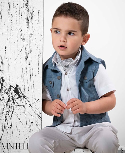 EXC5308-1 Vinteli Βαπτιστικό Σετ Κουστούμι για Αγόρι Μπλε-Γκρι EXC5308 - Image 1