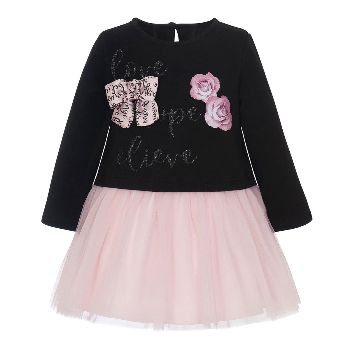 3009 Balloon Chic Παιδικό Φόρεμα για Κορίτσι Μαύρο-Ροζ 242F0276 - Image 1