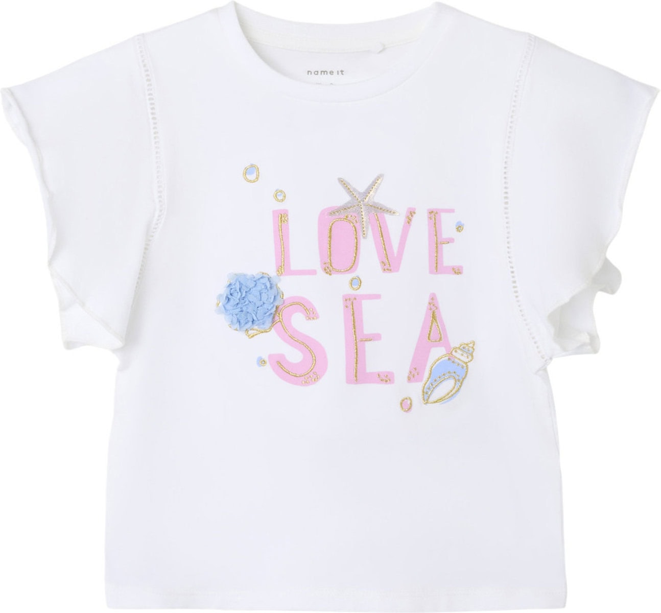 name-it-t-shirt-kurzarm-nmffsea-aus-bio-baumwolle-bright-white-01 Name it Παιδικό Μπλούζα για Κορίτσι Λευκό 13241199-Bright-White - Image 1