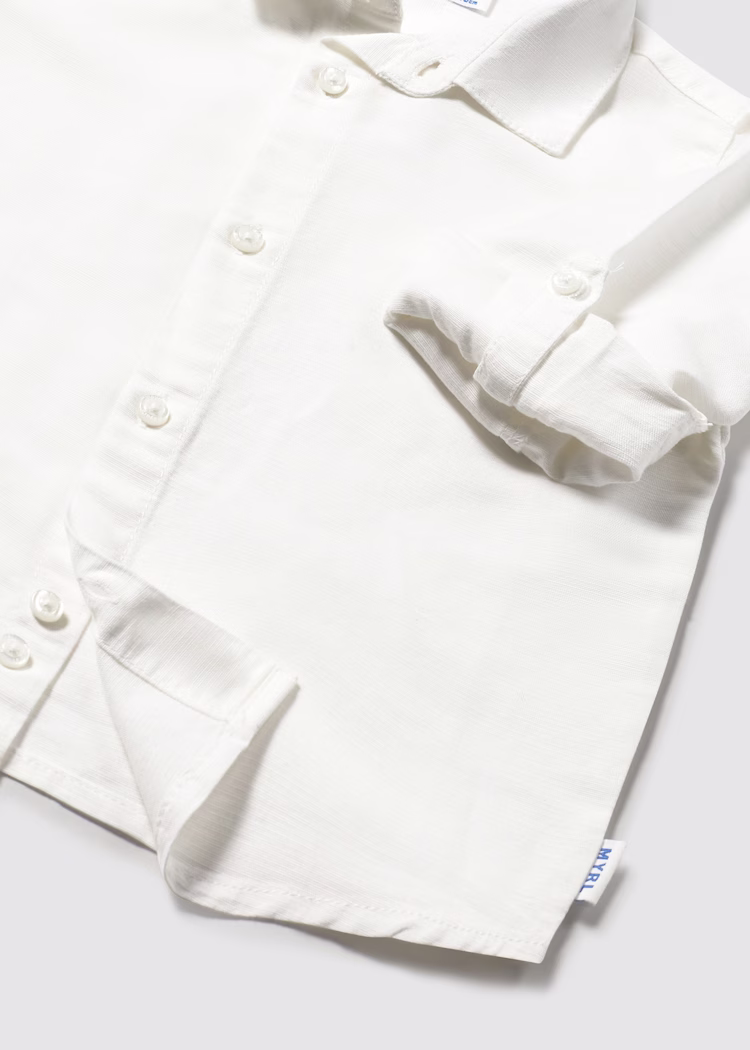 poukamiso-makrumaniko-me-lino-moro-leuko-XL-6 Mayoral Παιδικό Πουκάμισο για Αγόρι Λευκό 25-01116-088 - Image 3