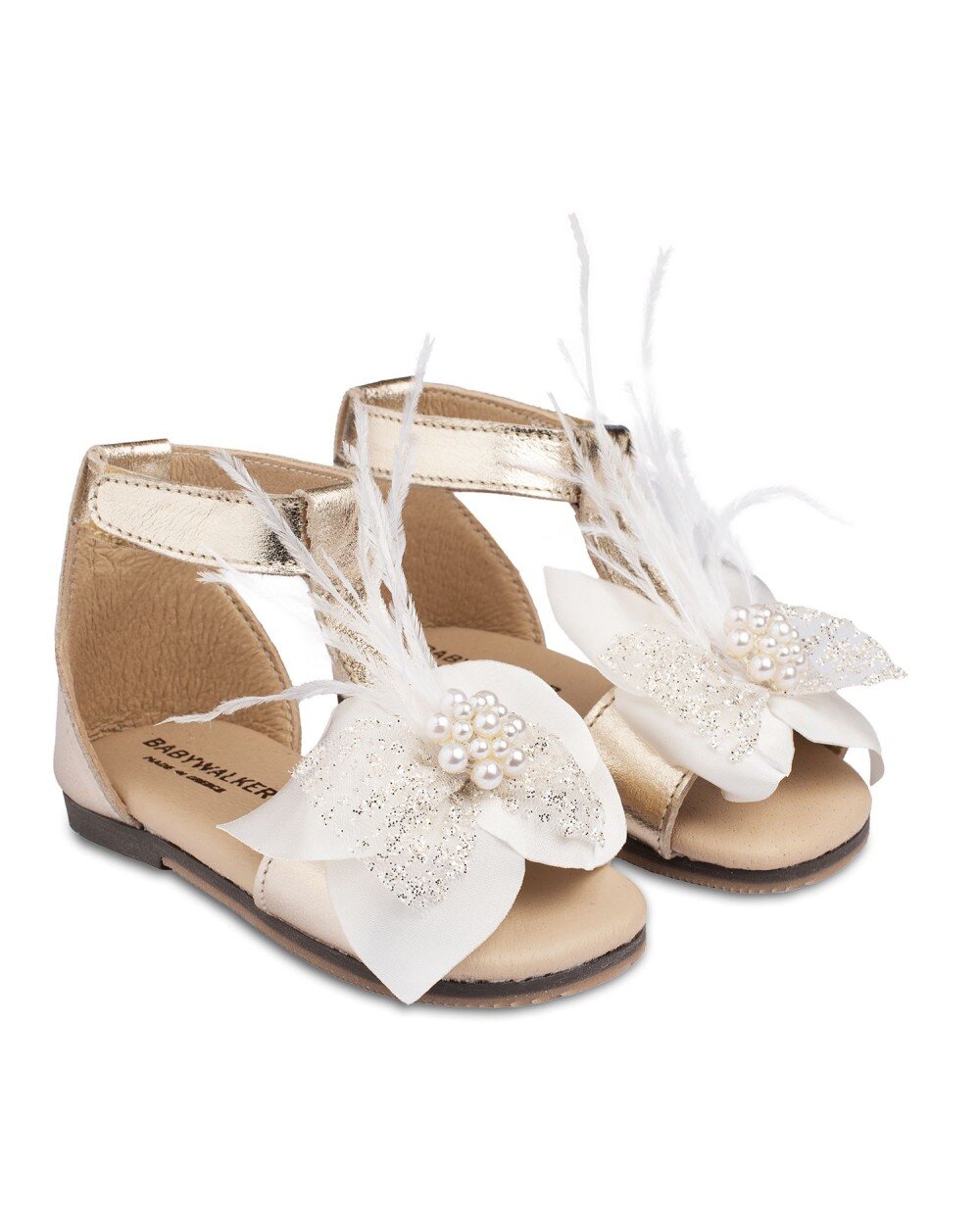 pedilo-fiogko-perles-poypoyla-chryso-ekroy-bw-4798-babywalker BABYWALKER Βαπτιστικό Πέδιλο για Κορίτσι Χρυσό BW-4798 - Image 1