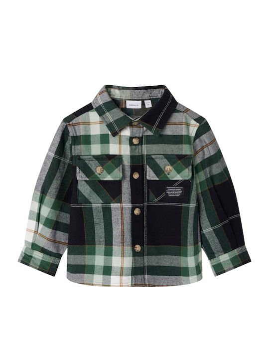 fixedratio_20250822110437_name_it_paidiko_karo_poukamiso_makrymaniko_prasino_13246445 Name it Παιδικό Πουκάμισο Μακρυμάνικο για Αγόρι Πράσινο 13246445-Garden-Topiary - Image 1