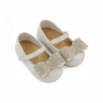 BABYWALKER Βρεφική Μπαλαρίνα με Φιογκο Διαμάντια για Κορίτσι Λευκό Πάγου exc-5883