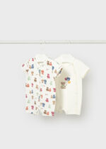 Mayoral Newborn Βρεφικό Σετ 2 κοντά Φορμάκια για Αγόρι Εκρού 26-01719-074