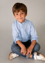 Mayoral Παιδικό Πουκάμισο μακρύ λινό με γιακά Mao για Αγόρι Μπλε 26-03118-031