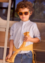 Mayoral Παιδικό Πουκάμισο μακρυμάνικο με γιακά μαο ριγέ για Αγόρι Μπλε 26-03121-042