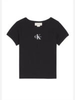 Calvin Klein Παιδικό Rib Μπλουζάκι Baby με Μονόχρωμο Logo για Κορίτσι Μαύρο LVCKSJB11G-BEH