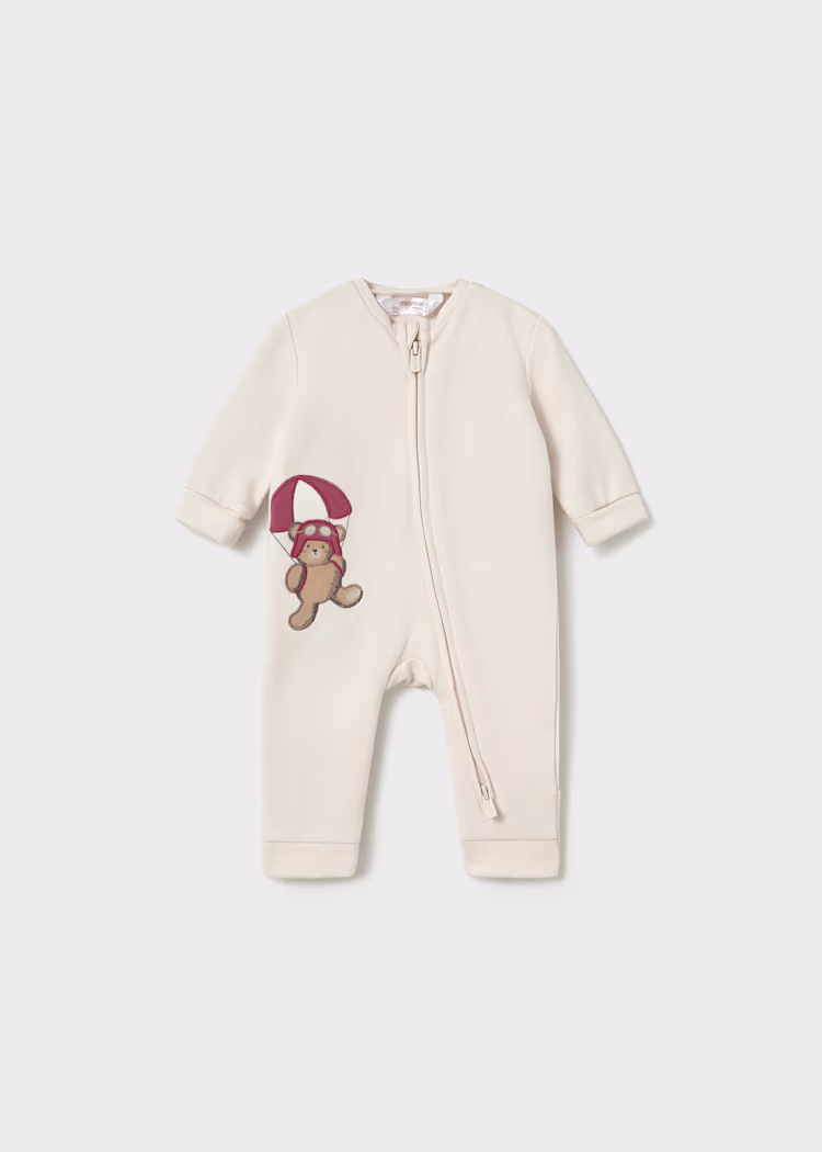 newborn-embroidered-sleepsuit-ceramic-XL-4 Mayoral Newborn Βρεφικό Φορμάκι για Αγόρι Καφέ 16-02777-069 - Image 1